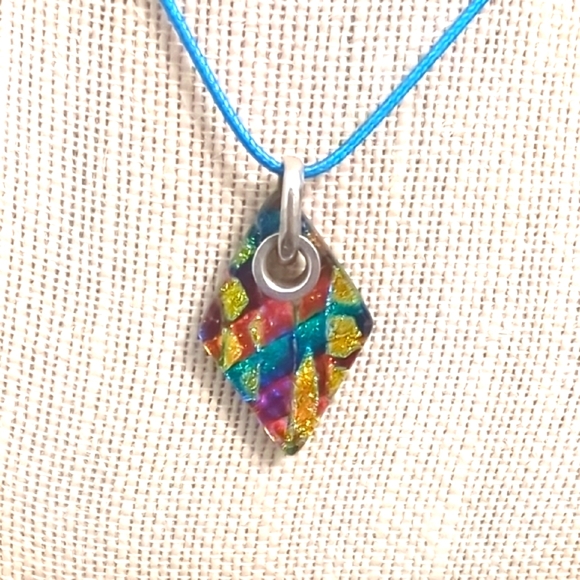 Vintage Dichronic Multi Color Triangle Glass 925 Pendant - Picture 4 of 6